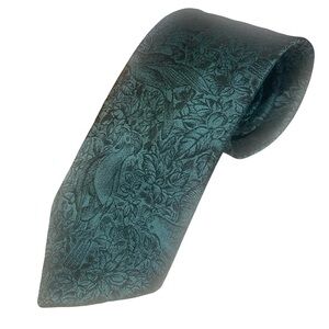 Oscar de la Renta Green Damask Men's Neck Tie Bird / Partridge In a Tree Vintage